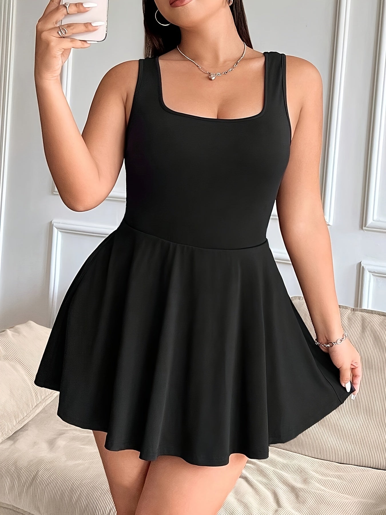 Vestido midi sin mangas de talla grande con bolsillos poliéster casual formal para todas las estaciones