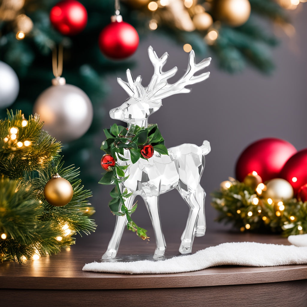 Acrylic Christmas Reindeer Figurines with Red Bells Holiday Decor