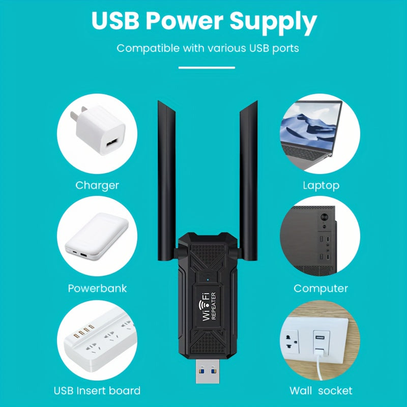 USB Wireless Repeater Router with Dual Antennas for Home Coverage