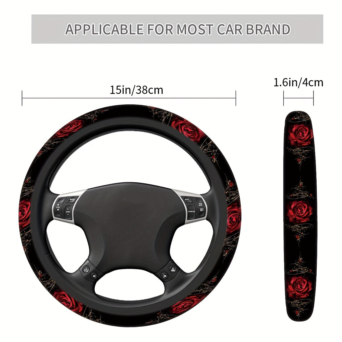 Avtomobil boshqaruv g'ildiragi qopqog'i Qizil gul bosimi Moda Universal mos keladi