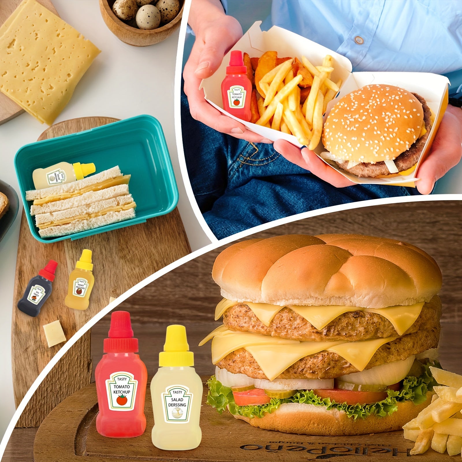 Set of 12 Mini Sauce Bottles for Condiments and Spices for Office, Picnic, Kitchen