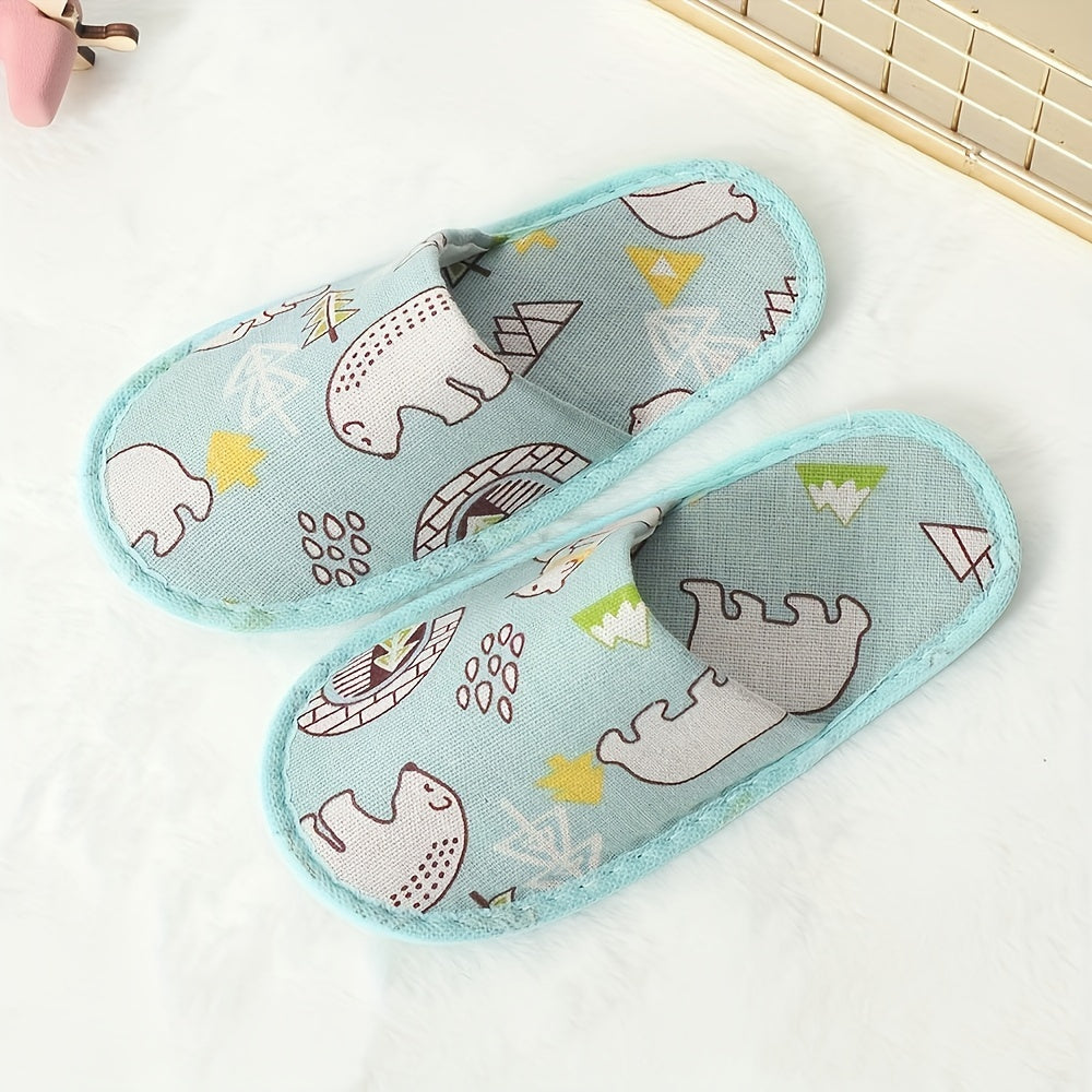 Kids' Cartoon Disposable Slippers Soft Fabric EVA Sole for Home Travel Hotels Camping and Parties