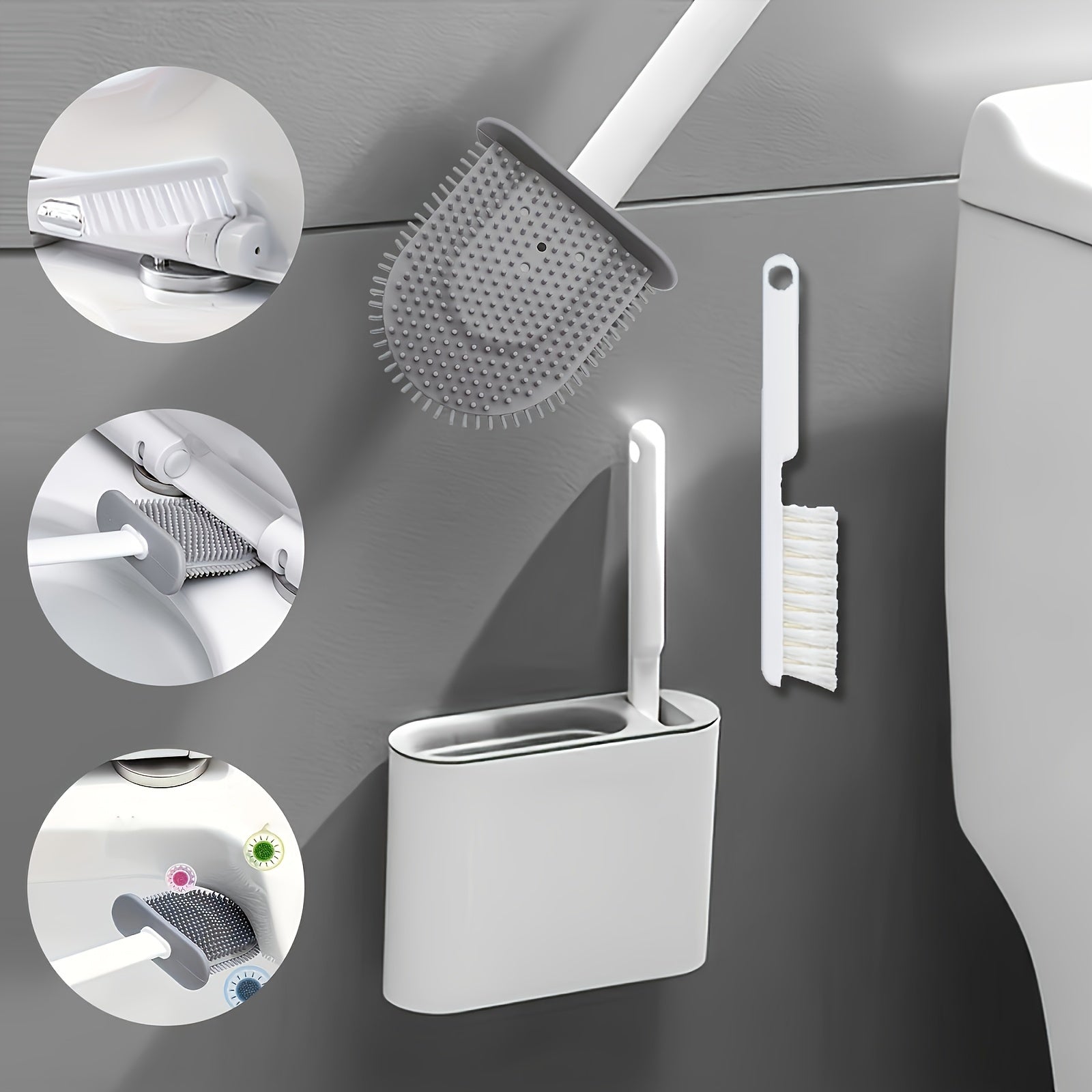 Набор щеток для унитаза с 2 щетками и 3 крепежными элементами, самоклеящийся, мягкие головки