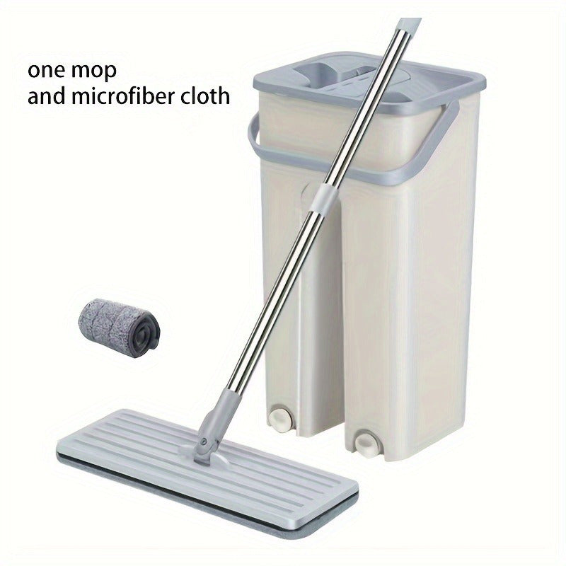 Ikkita mikroto'lqinli pad bilan moslashuvchan aylanuvchi oson tozalanadigan tekis mopu va chelak to'plami - nam va quruq foydalanish uchun mos, oshxona, hammom, yashash xonasi uchun samarali tozalash