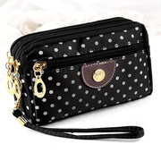 Women's Nylon Clutch Wallet with Polka Dot Pattern, Zipper Pockets, Mixed Colors