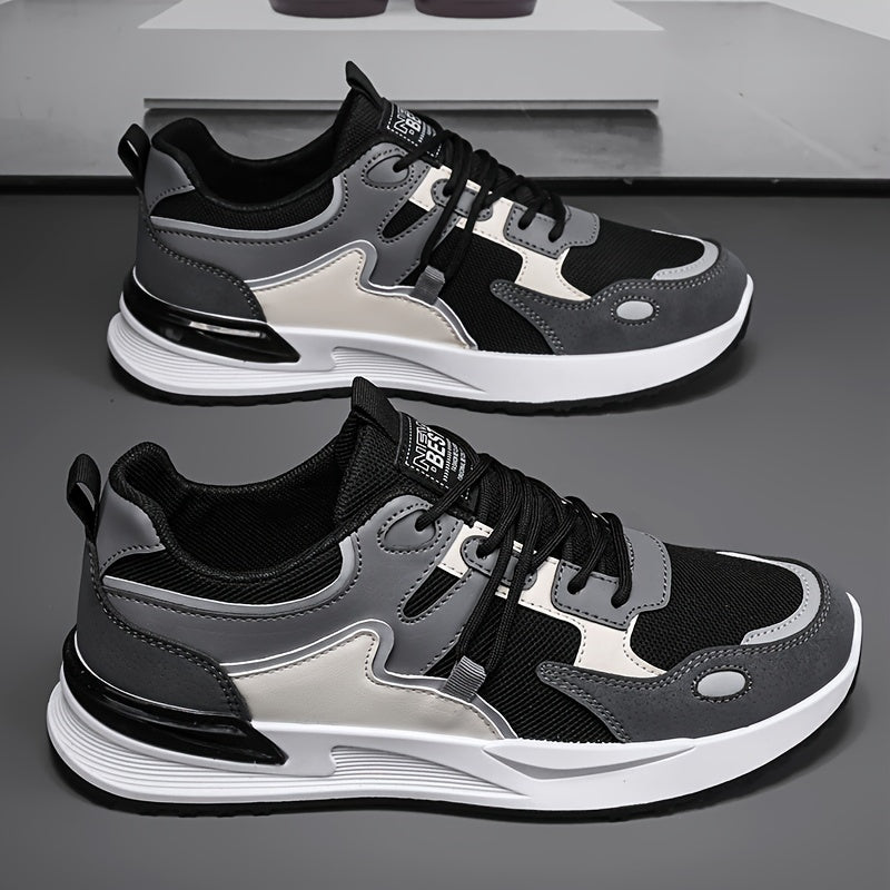 Men's Casual Running Sneakers Low Top Lace-Up PU Fabric Soft Sole All-Season