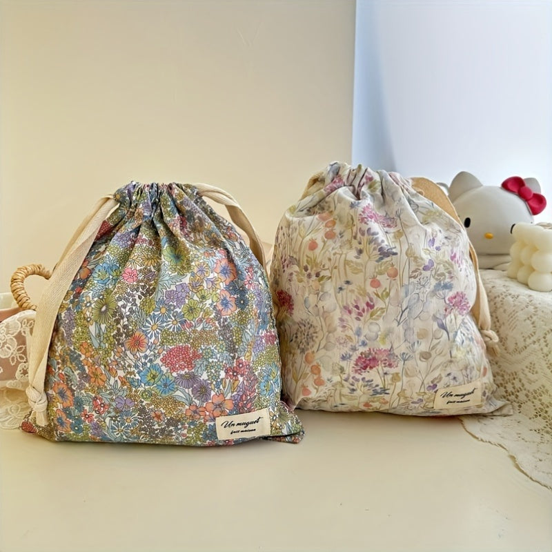 Embroidered Bowknot Drawstring Storage Bag for Travel Jewelry Cosmetics Diaper Organizer