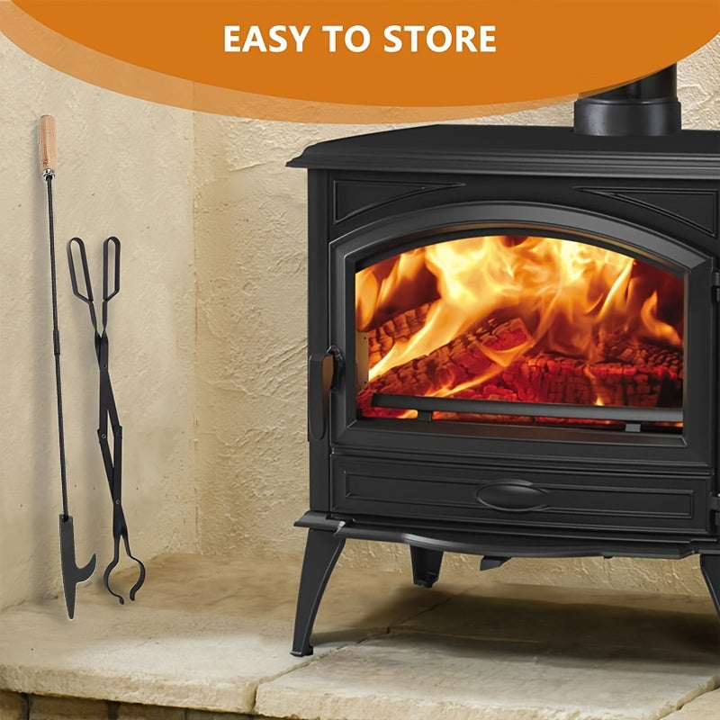 Heavy Duty Iron Fireplace Tools Set with Fire Pit Poker Tongs and Log Grabber