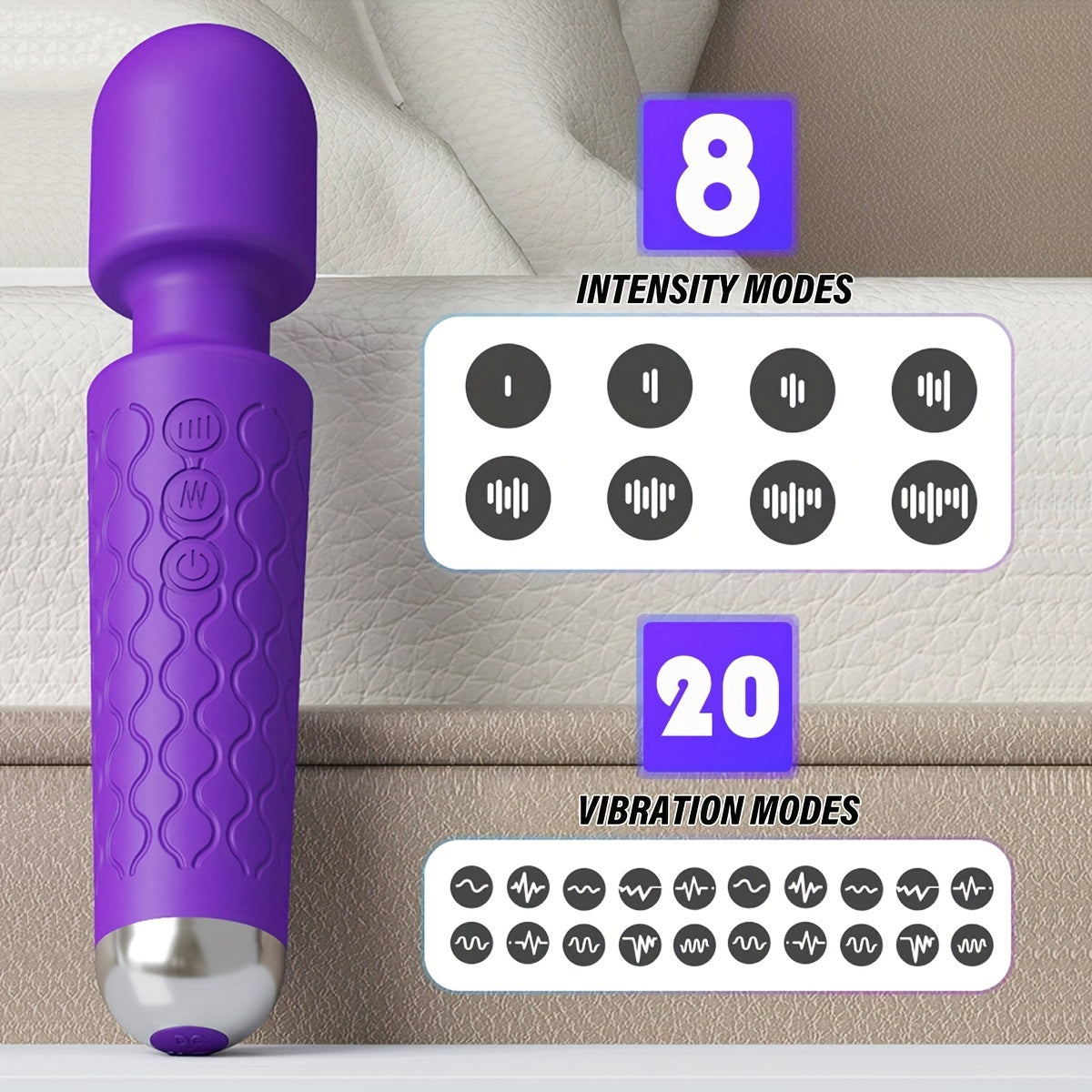 Kattalar ayol uchun qayta tiklanadigan qo'lda elektr orqa massajeri chuqur to'qima tayoq, 20 vibratsiya rejimi