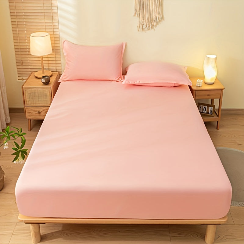 Set of 3 Breathable Cotton Bedding Set with Fitted Sheet and Pillowcases in Blue and Pink