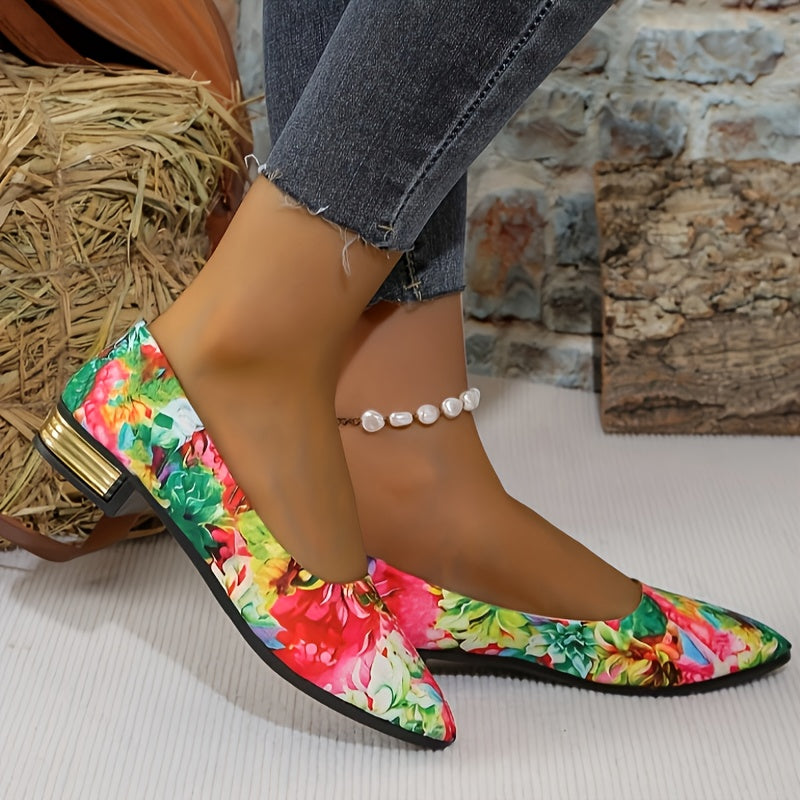 Women's Floral Print Pointed Toe Flats Lightweight PVC Slip-On Shoes