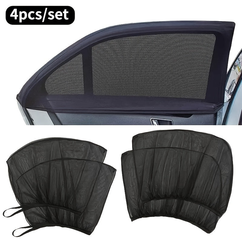 4pcs Car Window Shades Mesh Sunshade Bug Screen UV Protection Breathable Privacy