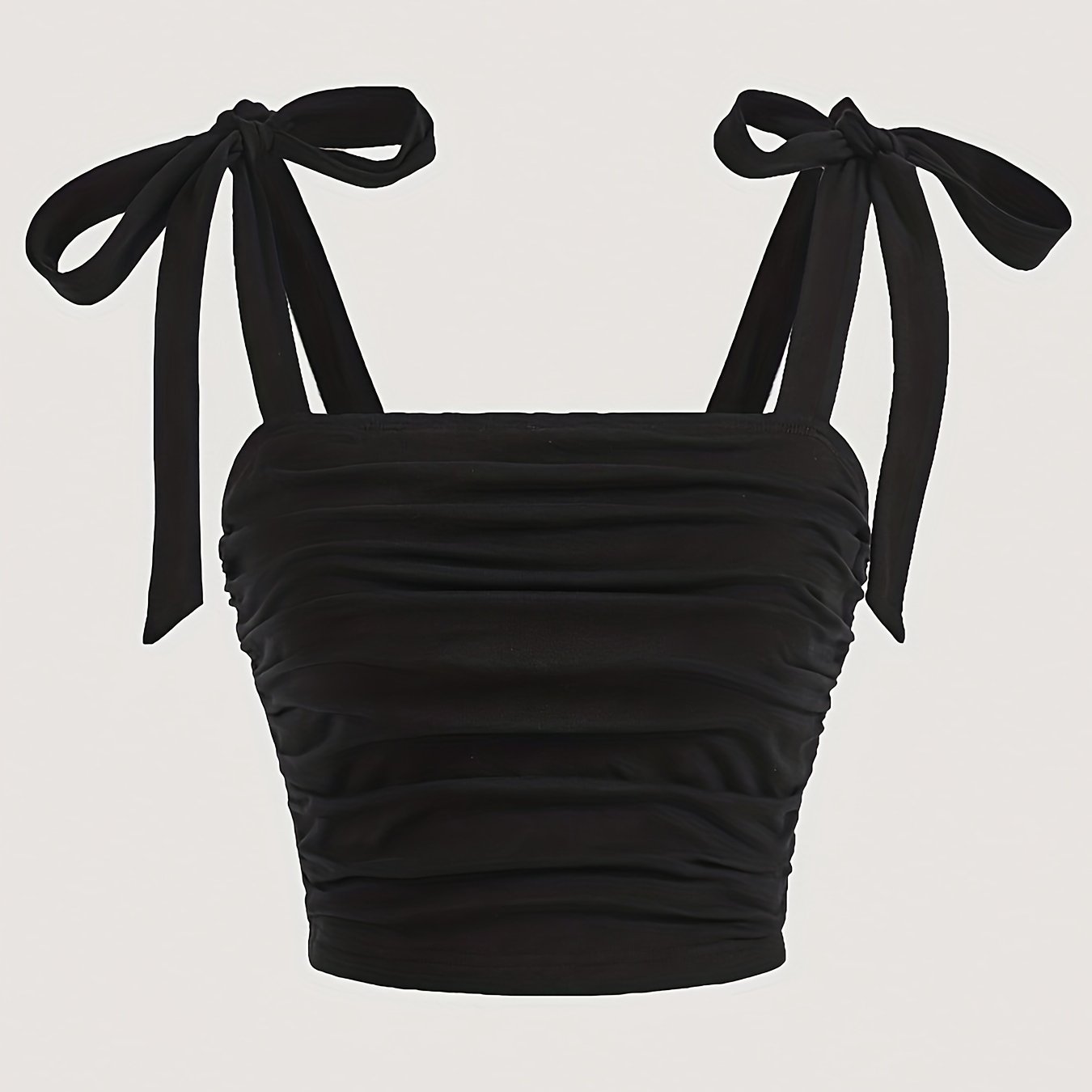 Women's Solid Square Neck Ruched Crop Tank Top Summer Sleeveless Knit Polyester