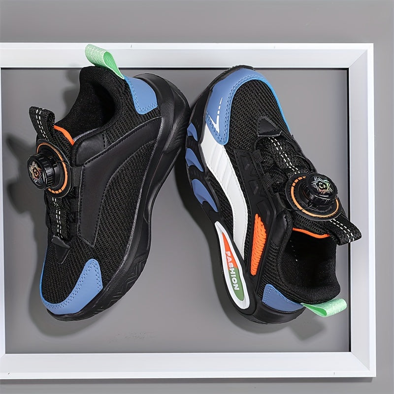 Boys' Low Top Breathable Sneakers with Rotating Button for Running and Casual Wear