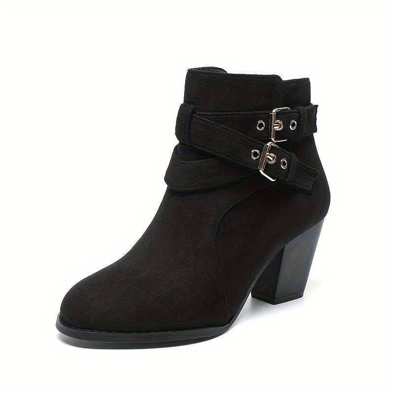 Women's Ankle Boots Leather Side Zipper Chunky Heel Lace-Up Short Boots