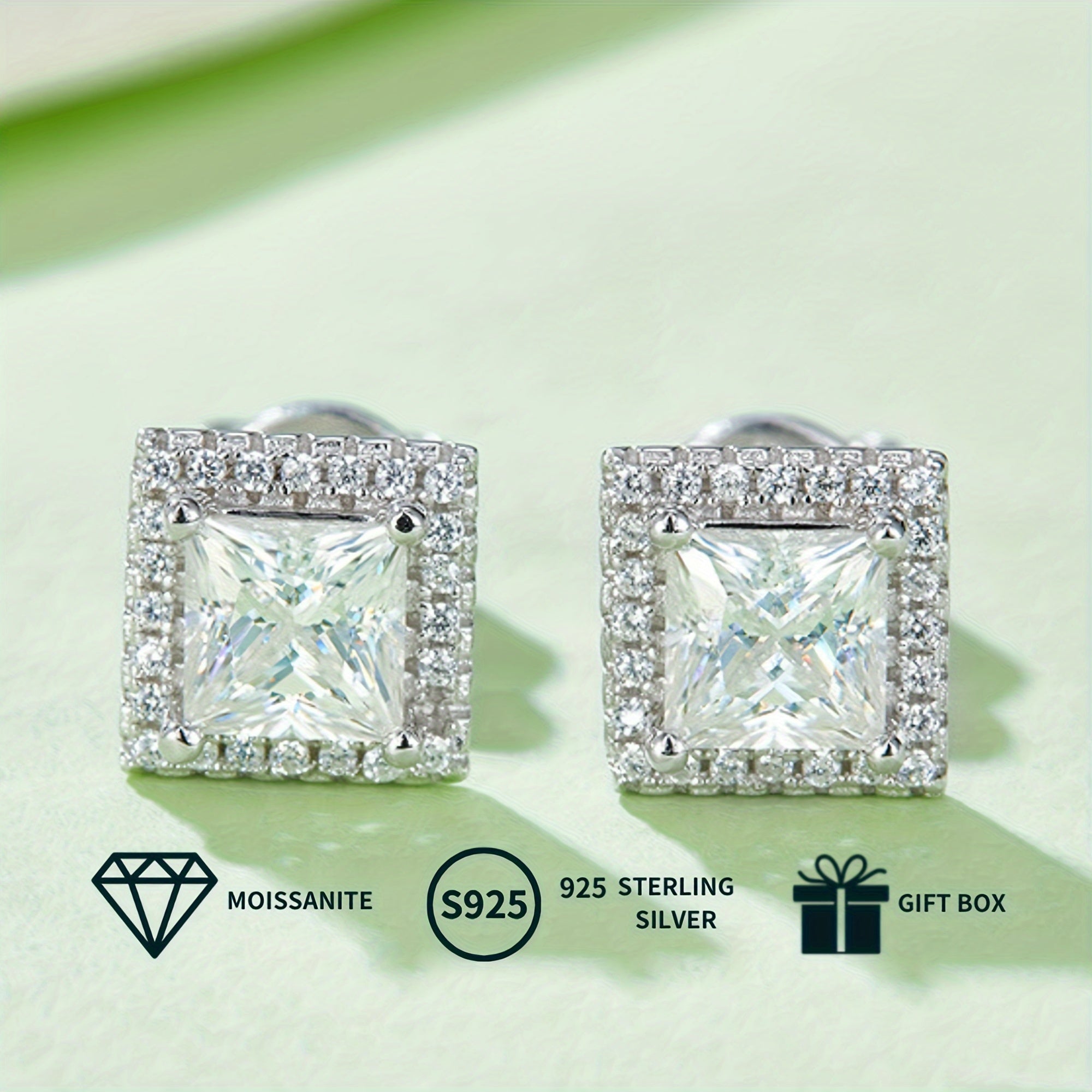 Square Moissanite Jewelry Set for Women with Necklace and Earrings Sterling Silver Engagement Wedding Anniversary Gift