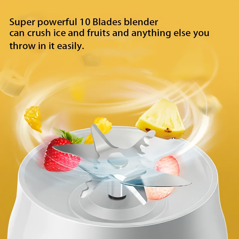 Wireless Compact Blender 450ml with 10-Blade USB Rechargeable Shaker for Smoothies and Ice