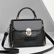 Women's Crocodile Pattern PU Handbag with Buckle Closure and Large Capacity for Shoulder Use