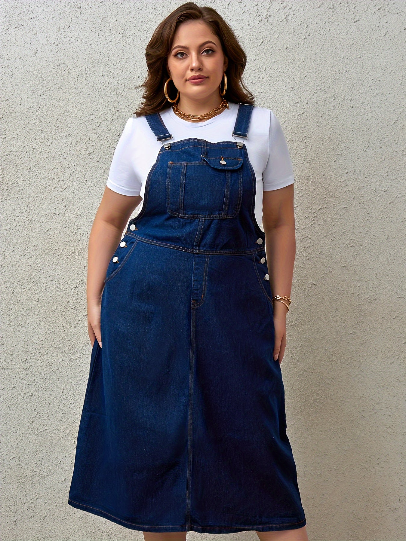 Women Plus Size Denim Dress with One-Piece Straps
