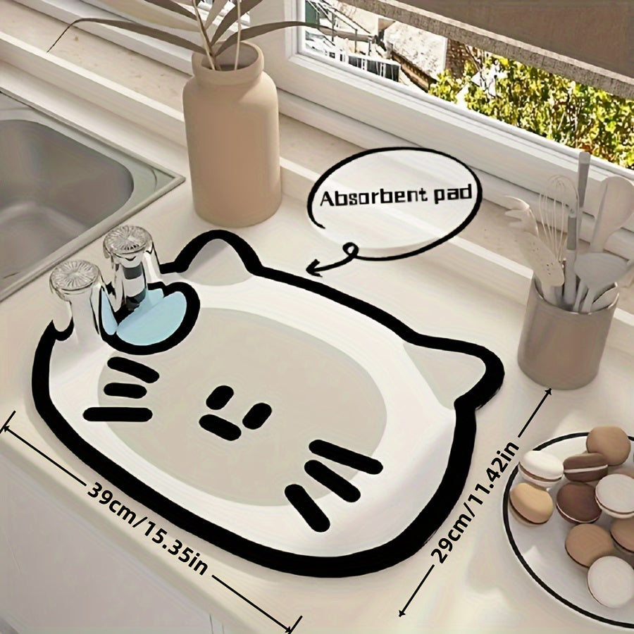 Festive Kitty Dish Mat 39cm x 15.35in Kitchen Bathroom Non-Slip Durable