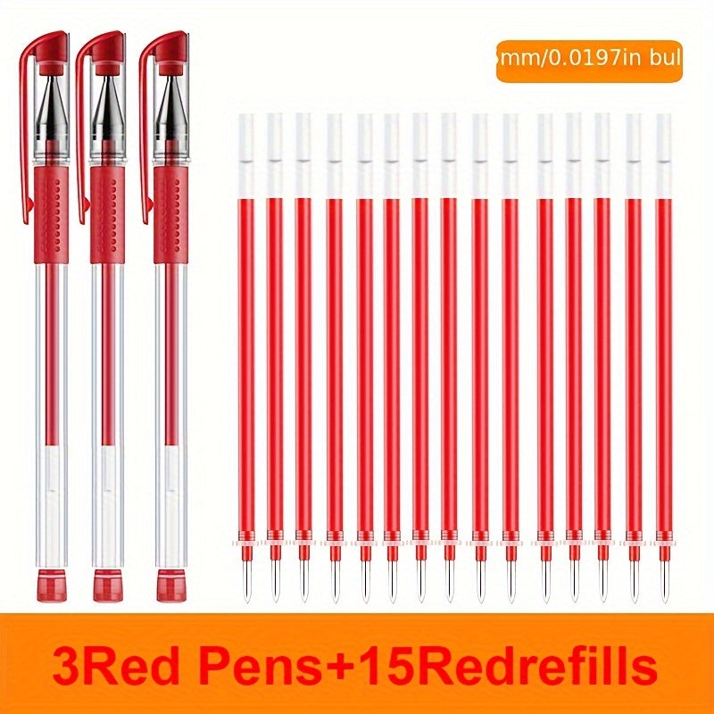 18-Piece Gel Pen Set for School Office Use Black Blue Red Ink Extra Fine Tip