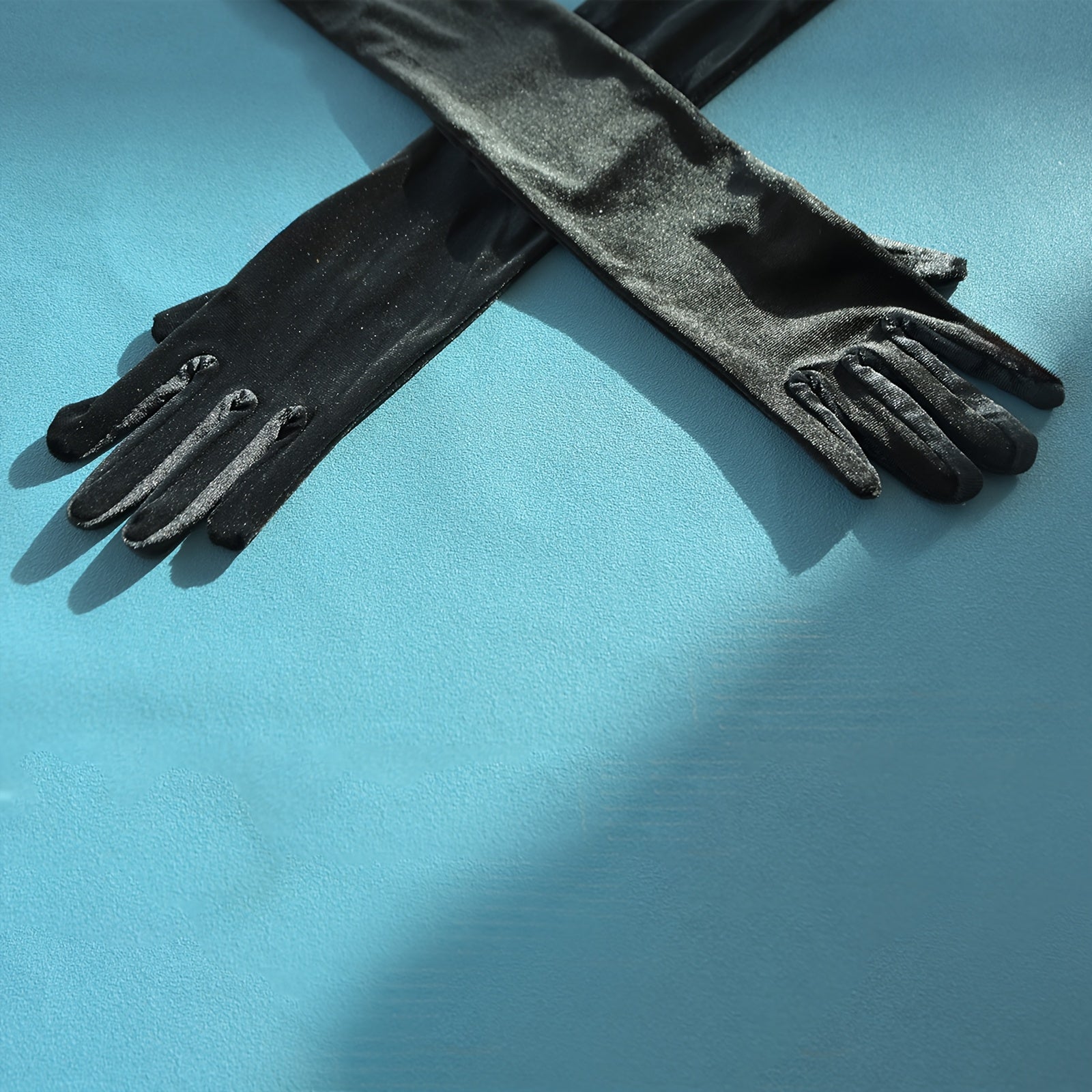 Black Long Fingerless Bridal Gloves with Pearl and Floral Embellishments for Weddings