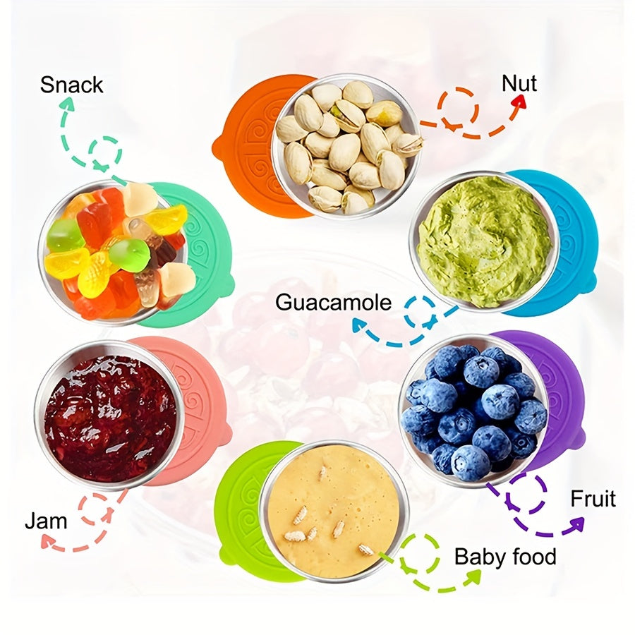 Vasitos reutilizables de acero inoxidable para salsas de 1.6oz con tapas de silicona a prueba de fugas para aderezo de ensalada, almuerzos bento y viajes, pack de 6