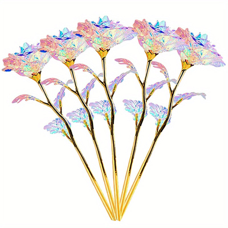 Artificial Rose Flower Set of 5 Gold Crystal Decor for Weddings Parties and Gifts