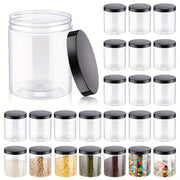 16oz Clear PET Plastic Food Storage Jar with Black Frosted Lid Pack of 6 or 8