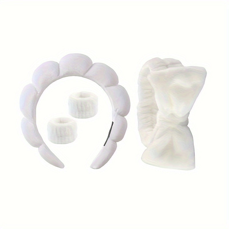 Set of 4 Women's Skincare and Hair Accessories Including Bow Headband Spa Head Hoop and Wristbands