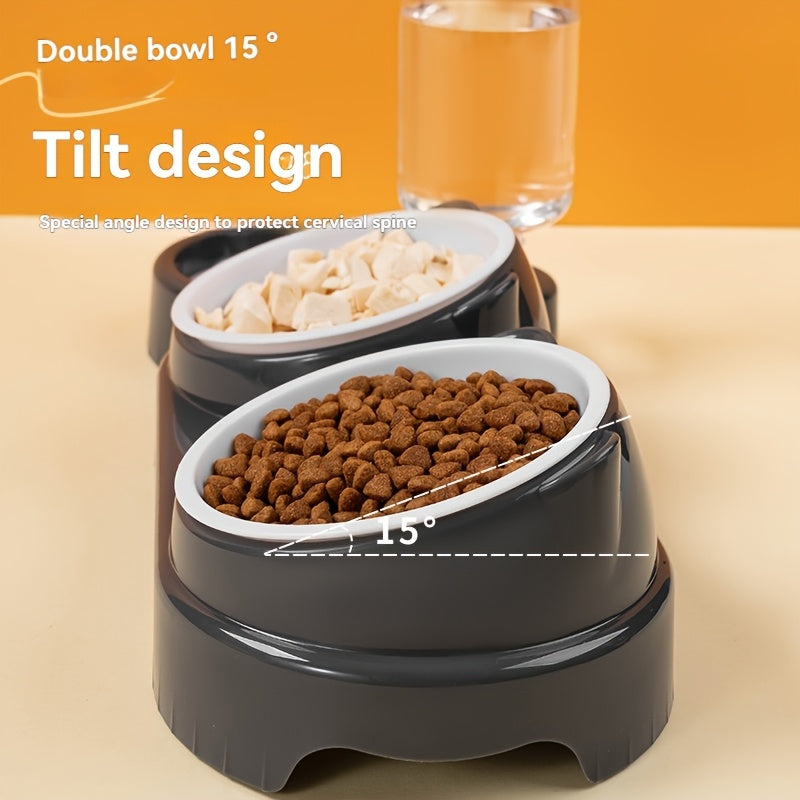 Dual-Bowl Automatic Pet Feeder and Water Dispenser for Cats and Small Dogs
