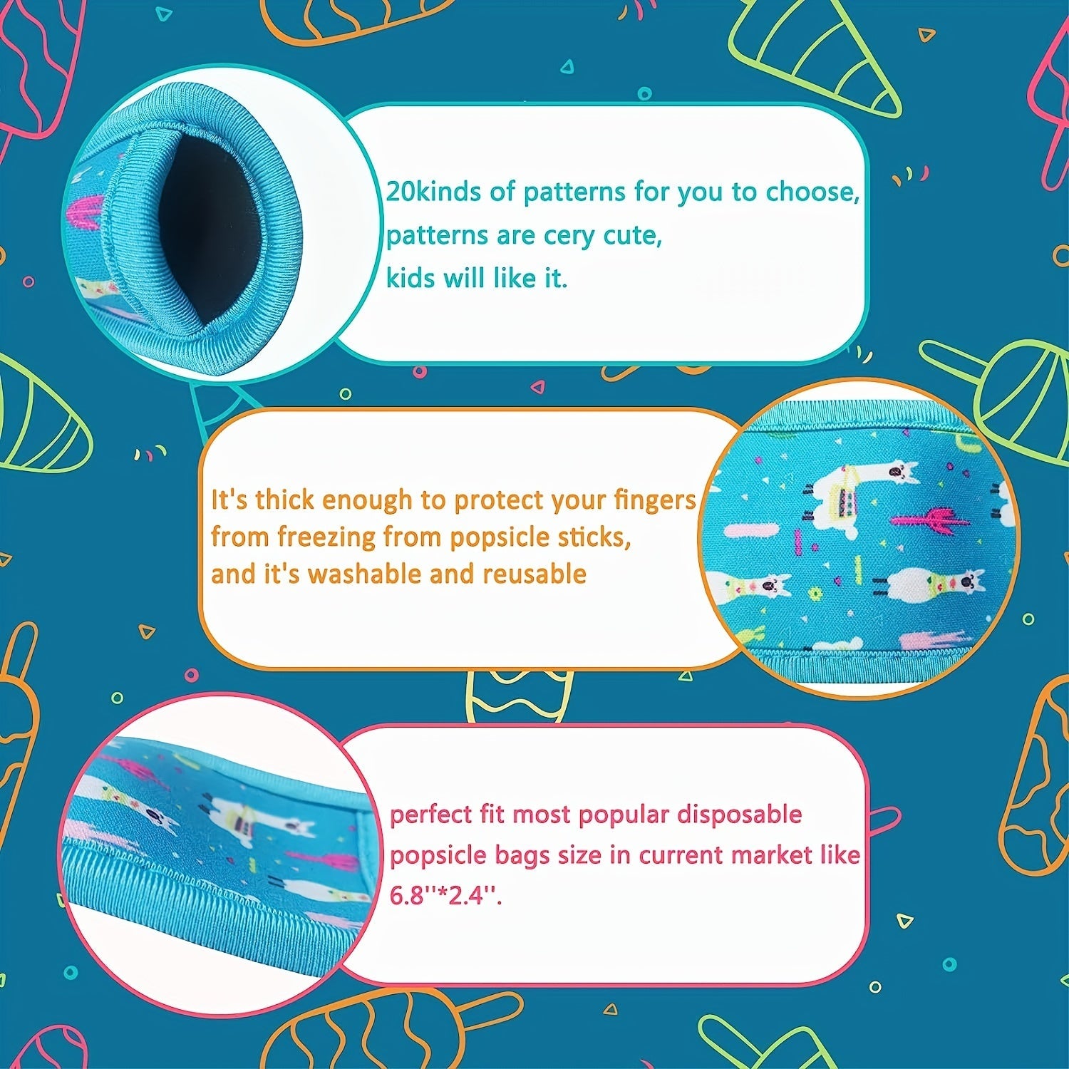 Colorful Insulated Ice Pop Sleeves Reusable Washable Summer Party Holders Pack of 1/10