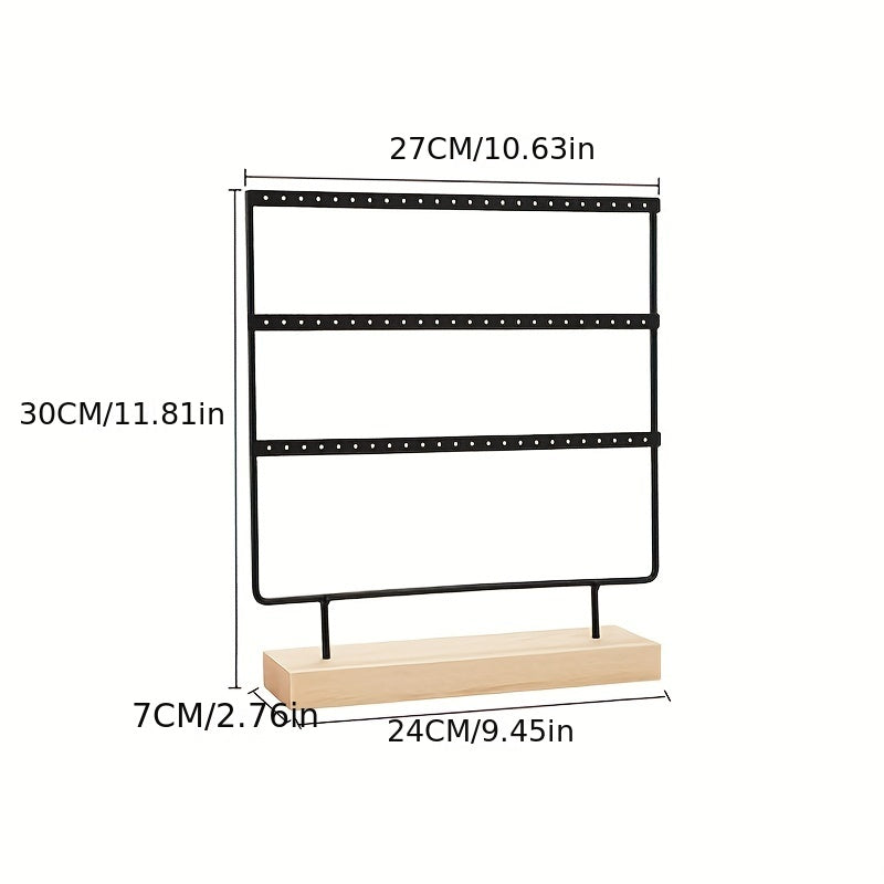 Wooden Jewelry Organizer Tree with 3 Layers and 72 Earring Holes for Display and Storage