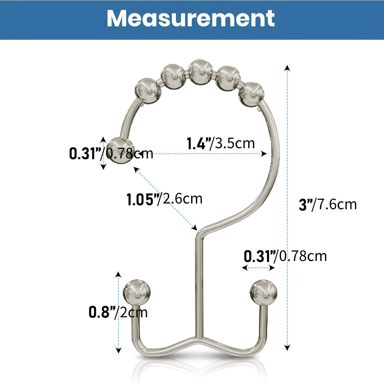 Naychali va zanglamaydigan po'latdan yasalgan ikki tomonlama dush pardasi tutqichlari - dush tutqichlari va pardalari uchun mustahkam va zanglamaydigan hammom aksessuarlari