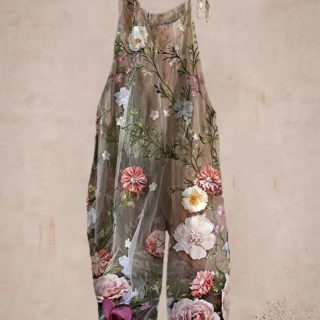 Plus Size Women's Floral Print Overalls Polyester Knit Spring Summer Autumn