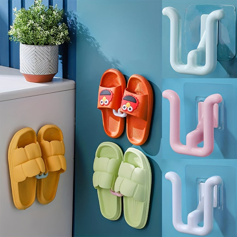 Wall-Mounted Plastic Shoe Rack Space-Saving Easy Install Non-Perforated Slipper Holder