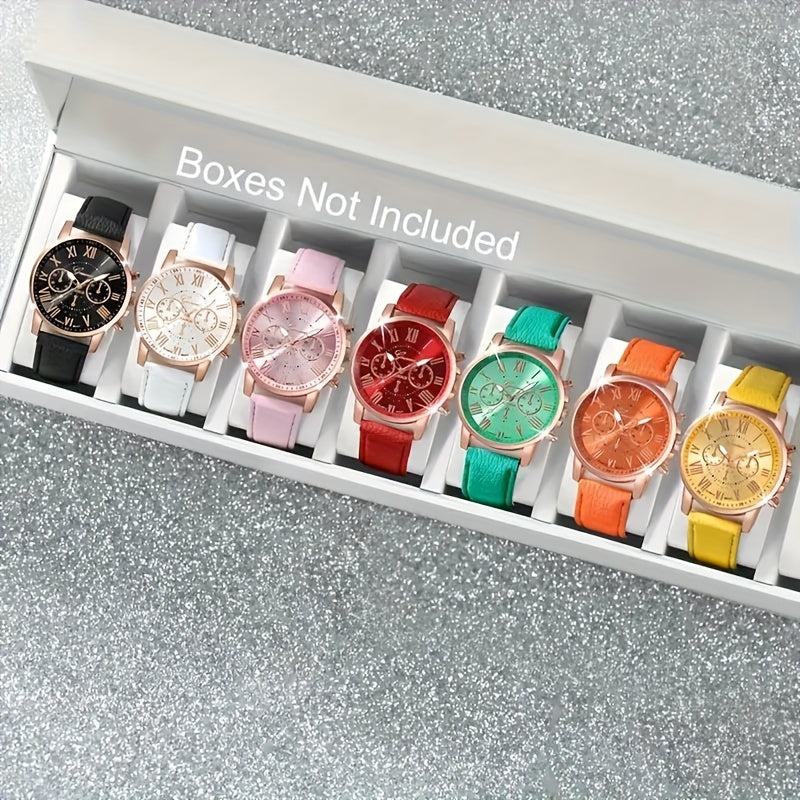 Unisex Quartz Watch Set 3 5 7 10 Pieces Faux Leather Strap Zinc Alloy Case