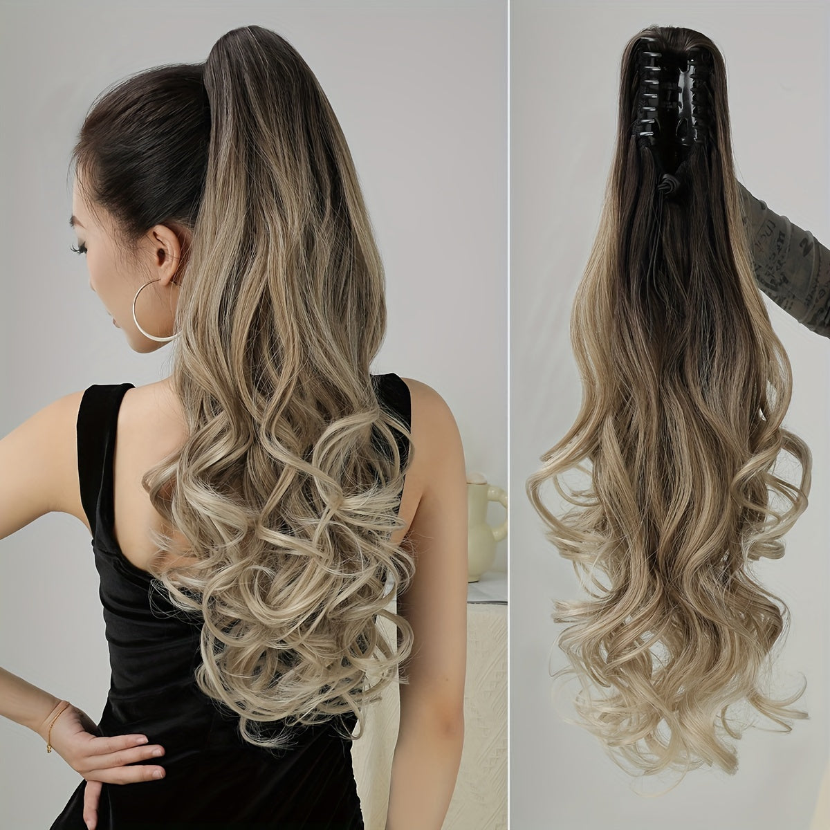 Deep Wave Ponytail Extension 71cm Synthetic Hair Clip in Brown for Women