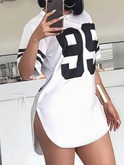 Women's Plus Size Gray Casual T-Shirt with 241.3cm Print Short Sleeve Knit Fabric