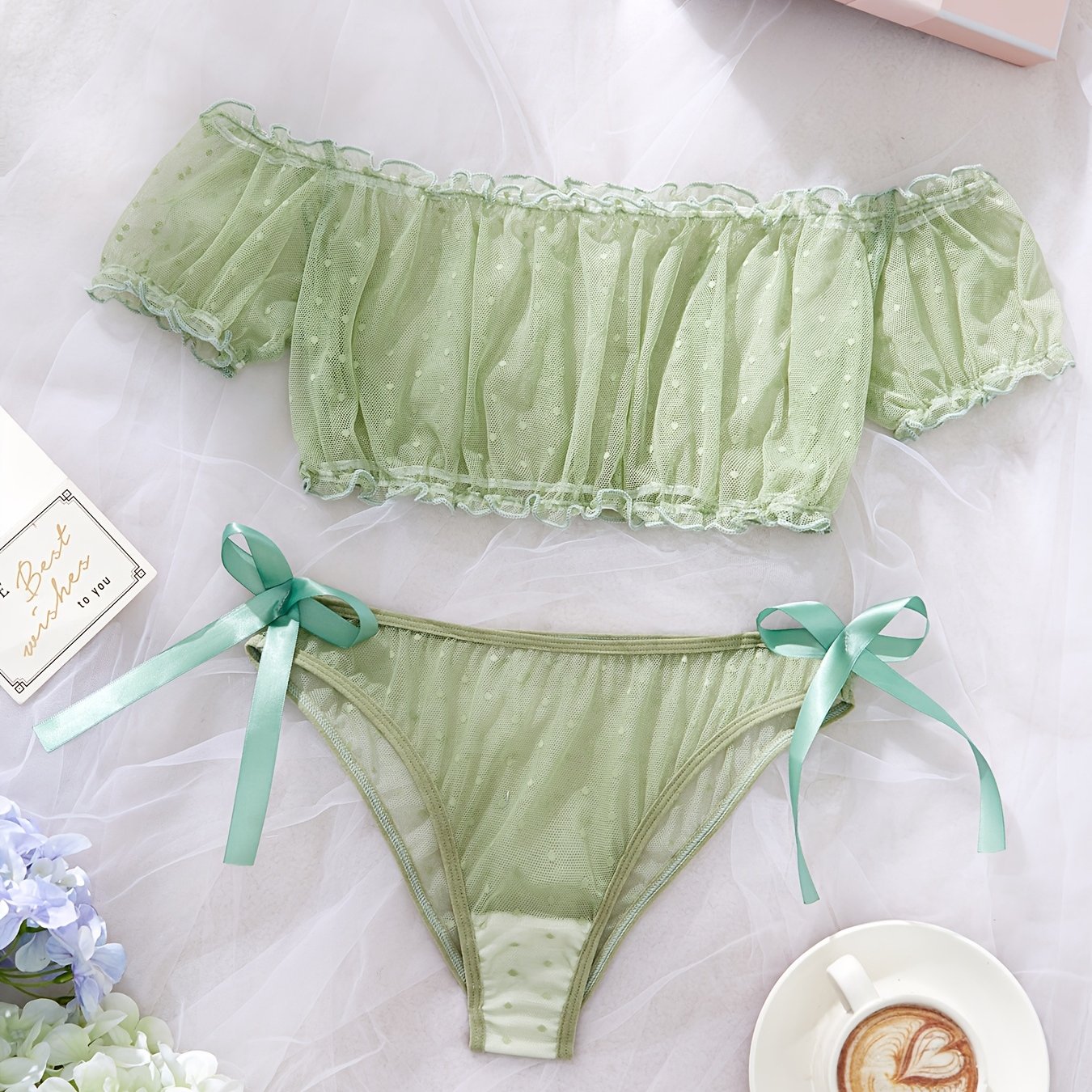 Sexy Mesh Lace One-Shoulder Lingerie Set for Women