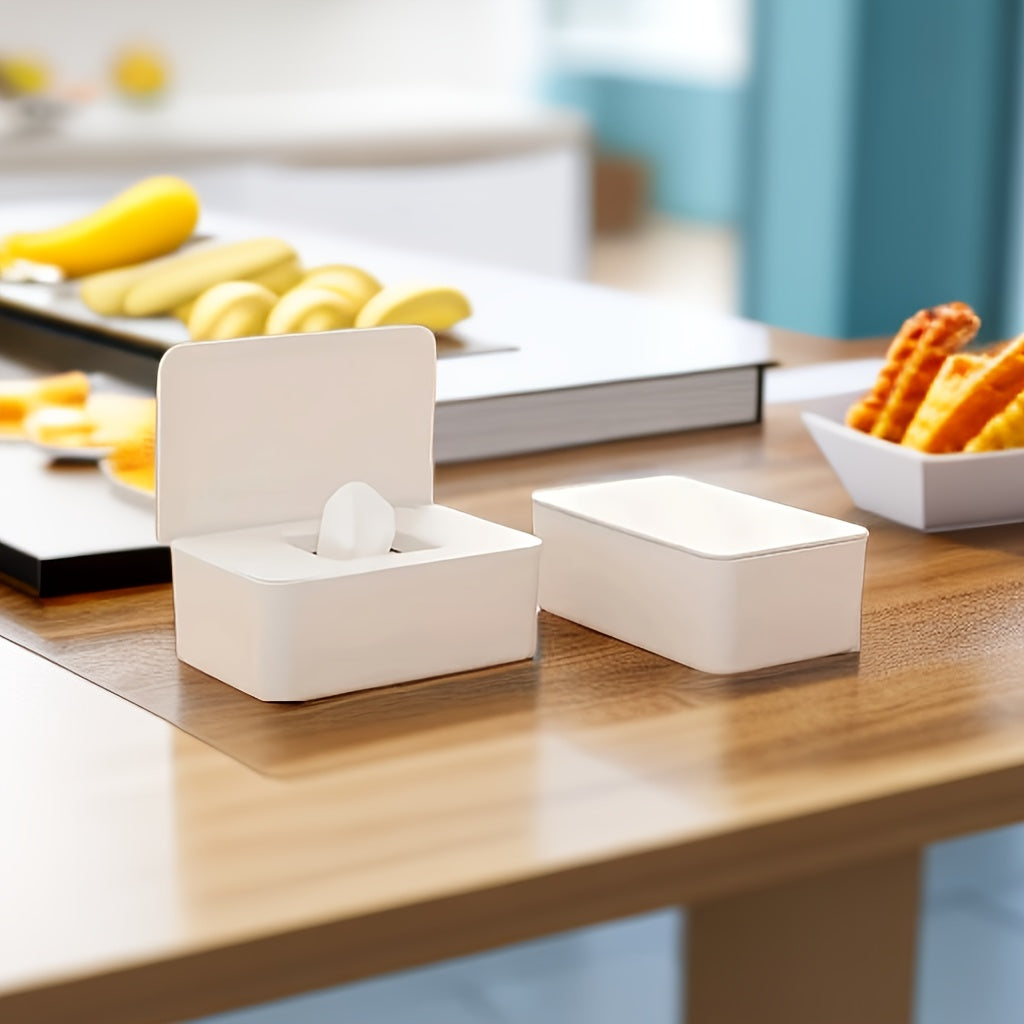 1 dona nam salfetkalar uchun dispenser, nam salfetkalarni yangi va changdan himoyalangan holda saqlash uchun muhrlangan qopqoq bilan. Stol, ofis, yotoqxona, oshxona, hojatxona va ayniqsa foydalanish uchun mos.