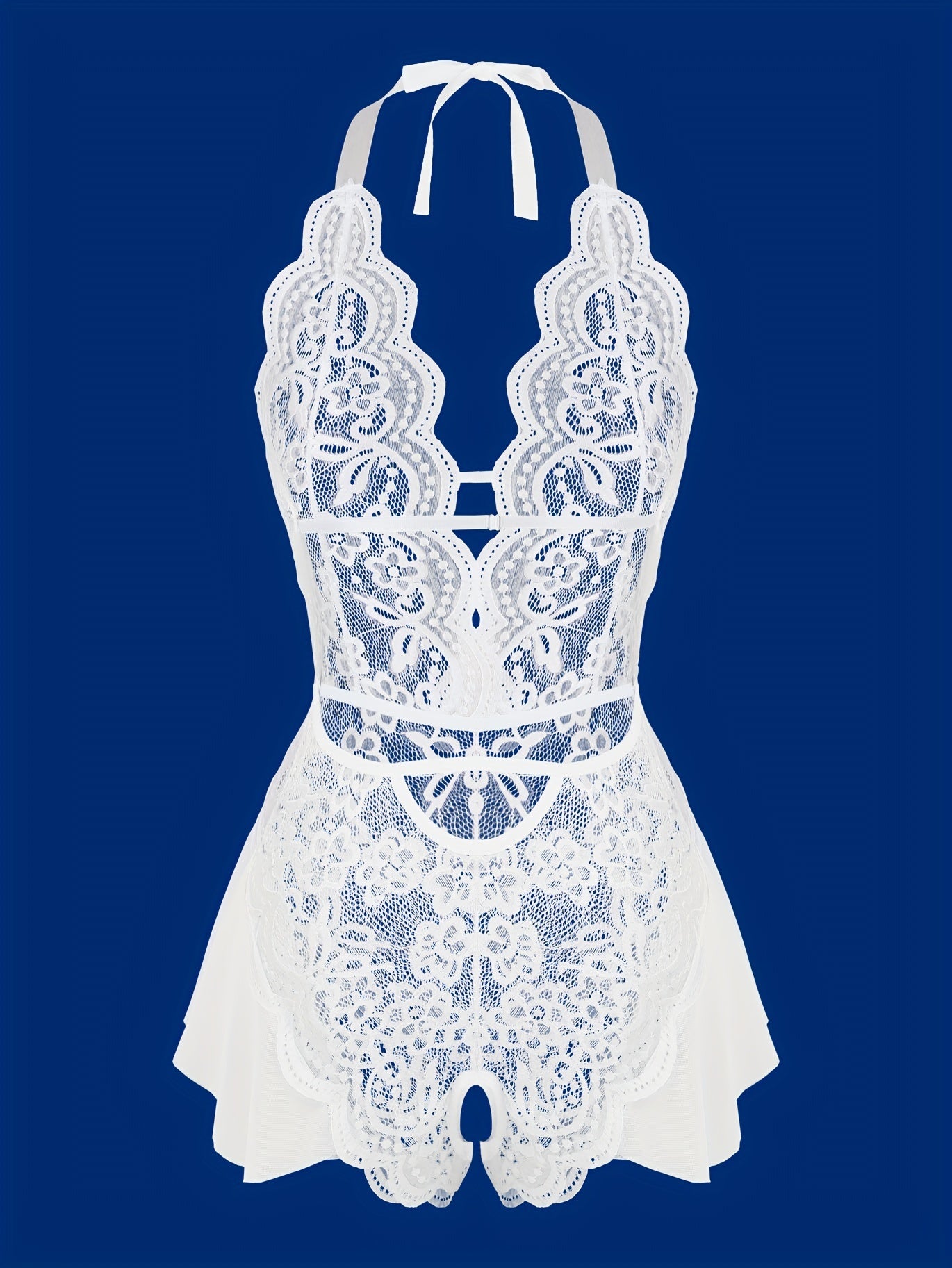 Нижнее белье из кружева с воротником-halter, с рюшами и прозрачной эластичной тканью