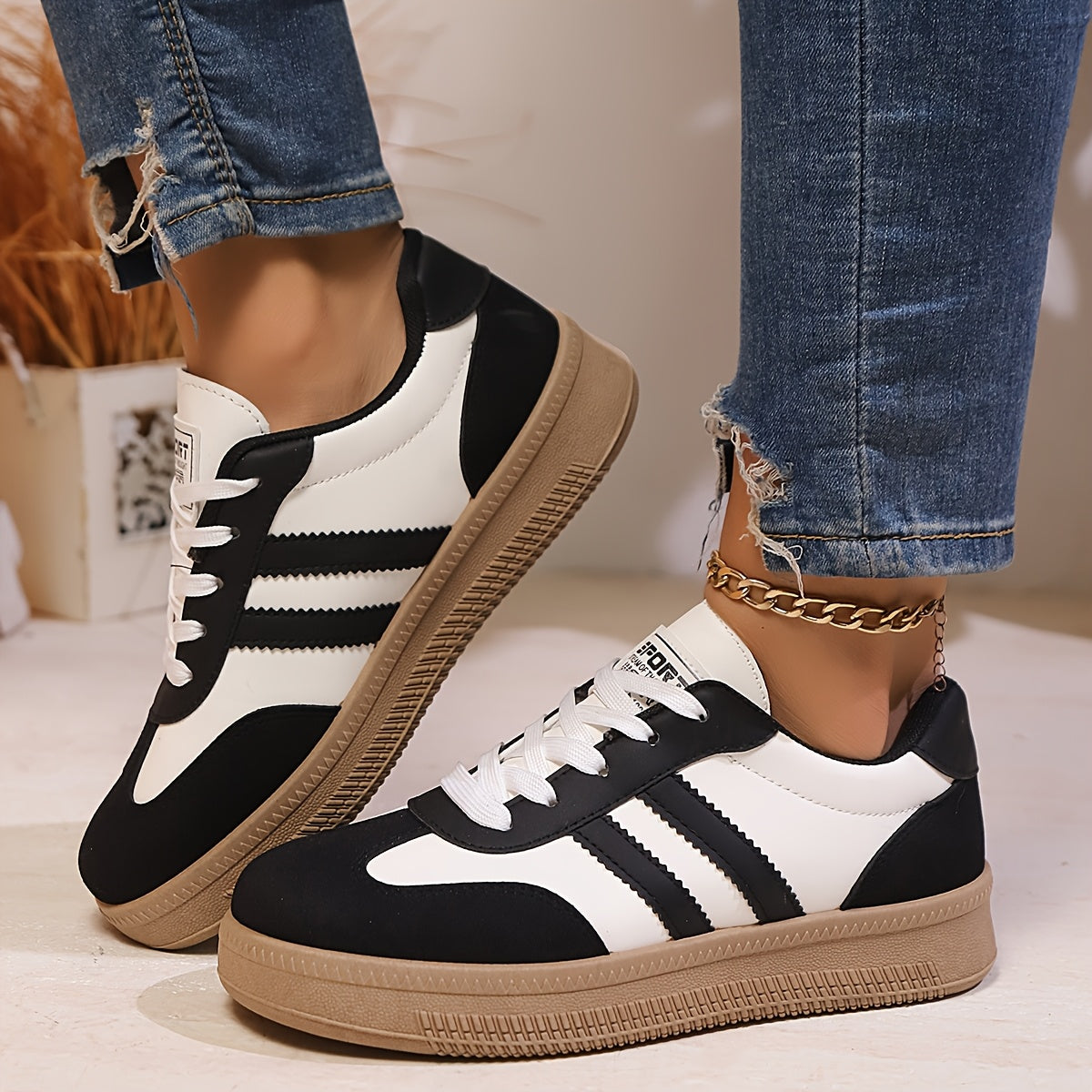 Women's Casual Sneakers Low Top Non-Slip PVC Sole All-Season