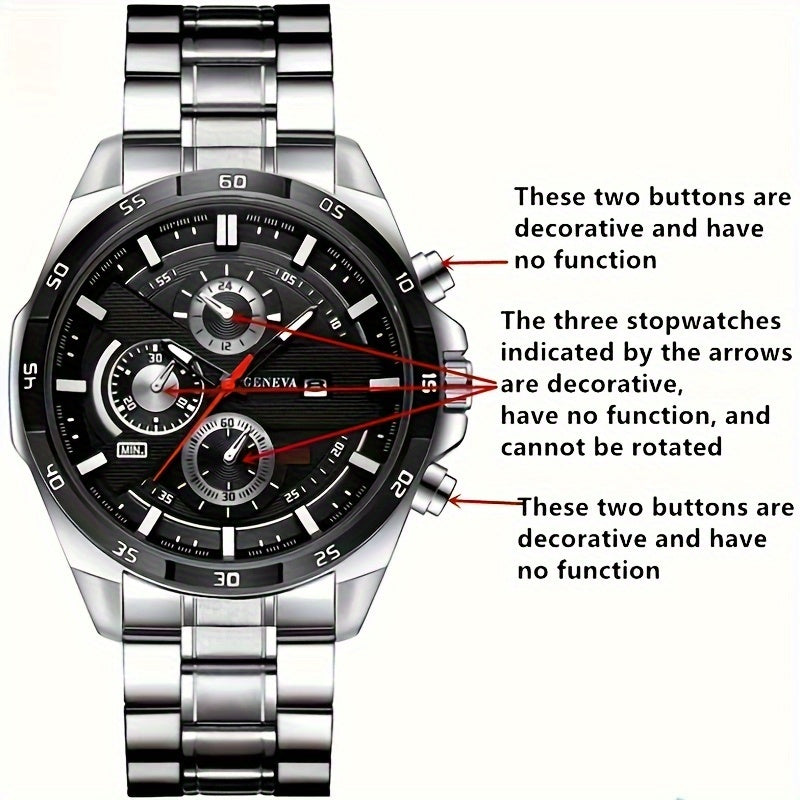 Men's Watch Large Dial Waterproof Two-Piece Set Elegant Accessory