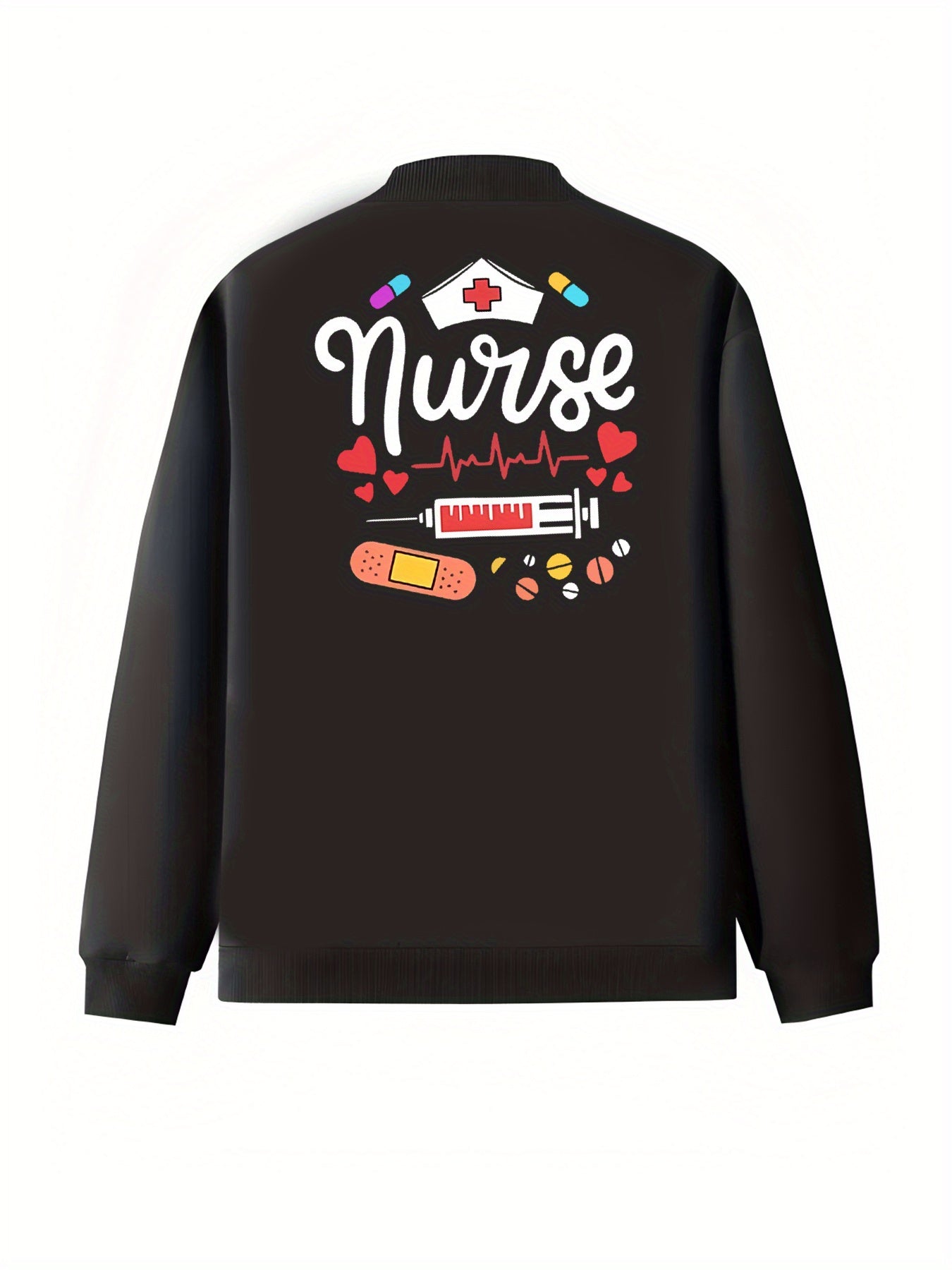 Women's Plus Size Nurse Graphic Print Zip-Up Jacket Long Sleeve Outerwear