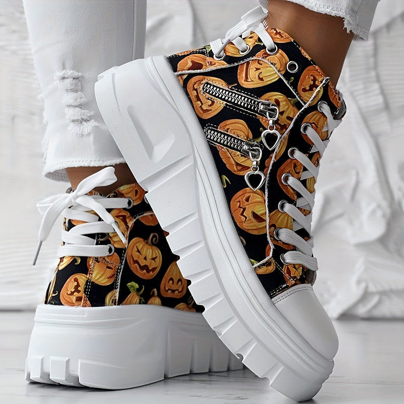 Women's Mid-Top Rainbow Heart Sneakers with Chunky Rubber Sole