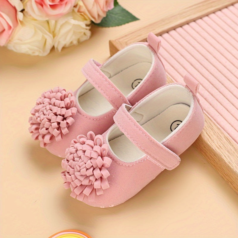 Girls Baby Shoes for First Steps Spring and Autumn Fabric Soft Sole with Flower Decorations
