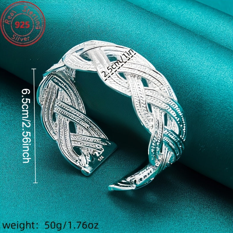 S925 Sterling Silver To'qilgan Moslashuvchan Bilaguzuk - Zamonaviy, Chic va Murakkab Uslub - Kundalik Kiymak, Bayramlar, Maxsus Tadbirlar Uchun Ideal - Glamurli Zargarlikni Qadrlaydigan Ayollar Uchun Mukammal Sovg'a