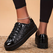 Women's Glitter Skate Shoes Casual Lace-Up Low Top Sneakers