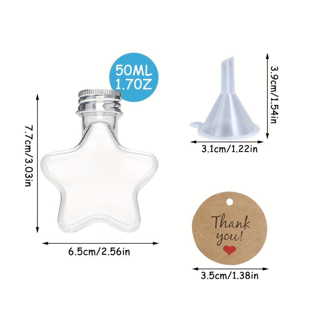 Set of 10/20/30 Star-Shaped Mini Wine Bottles with Funnels and Labels for Parties and Events